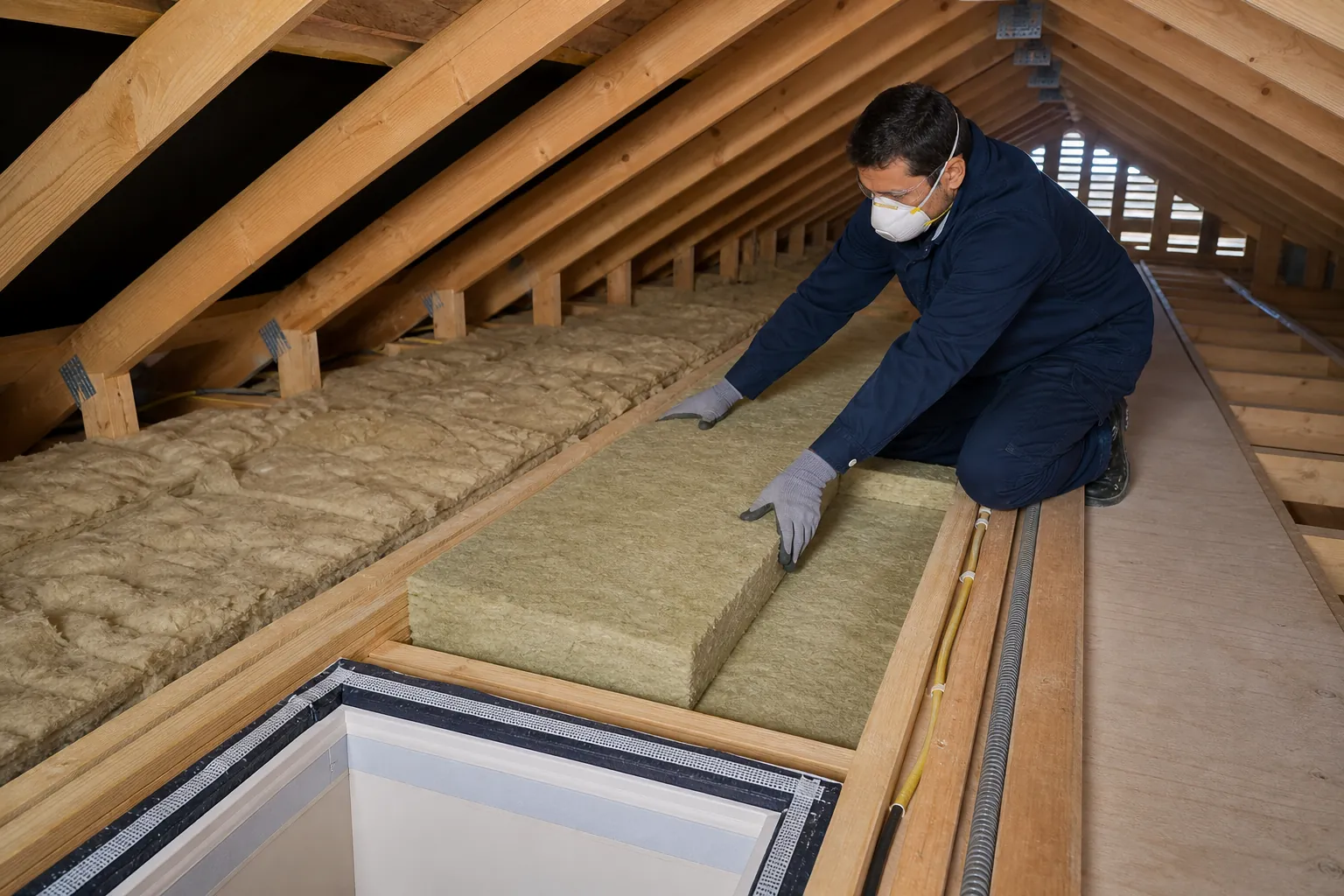 Instalación continua de aislación en el entretecho de una vivienda